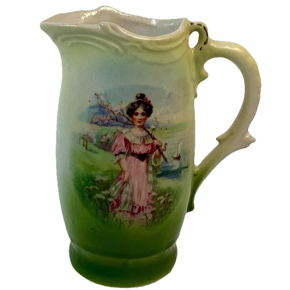 Czech Slovakia Stamped German? Porcelain Creamer Pitcher 5"‎ Tall
